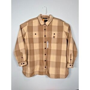 Carhartt Women's‎ Loose Fit Twill Shirt Jacket Shacket Plaid Khaki 2XL (20W-22W)